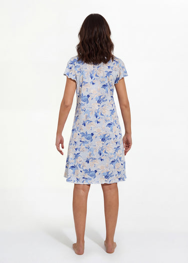 Chemise de nuit coton dentelle Imprime/Bleu