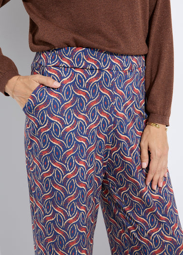 Pantalon large fluide imprimé ethnique Marine/Brique
