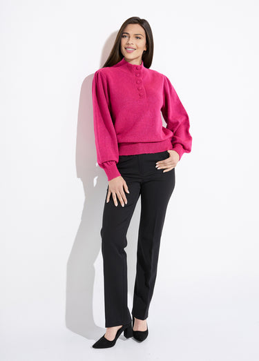 Pull chaud col montant boutonné Fuchsia