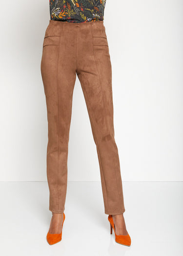 Pantalon droit ceinture élastiquée maille suédée Camel