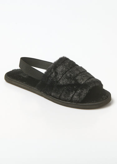 Chaussons mules élastiqués maille peluche Noir