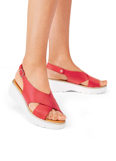Sandales plateforme à brides croisées Rouge