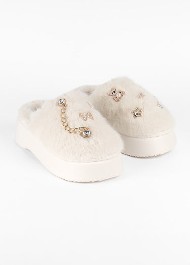 Mules compensées fourrure Blanc