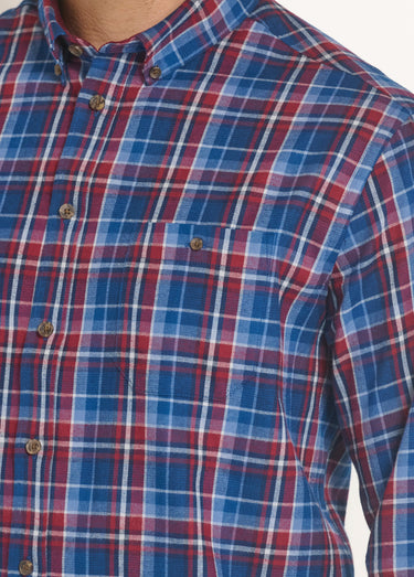Chemise flanelle détails velours, vif Carreaux Bleu