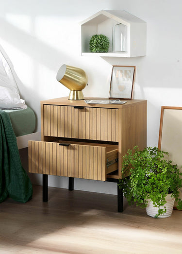 TARA Table chevet 2 tiroirs effet strié Bois Clair