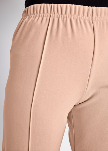Pantalon droit taille élastiquée maille côtelée Beige