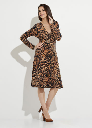 Robe courte imprimé léopard cache-coeur Noir / Marron