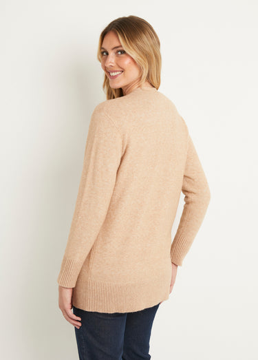 Gilet chiné long bord à bord avec laine Sable