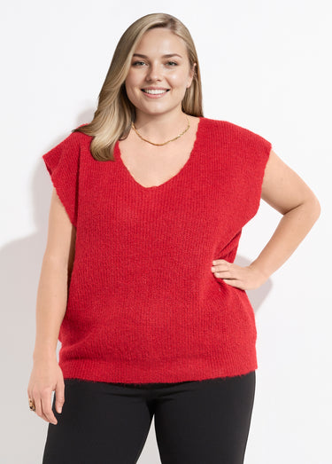 Pull sans manches chaud maille mousseuse Rouge