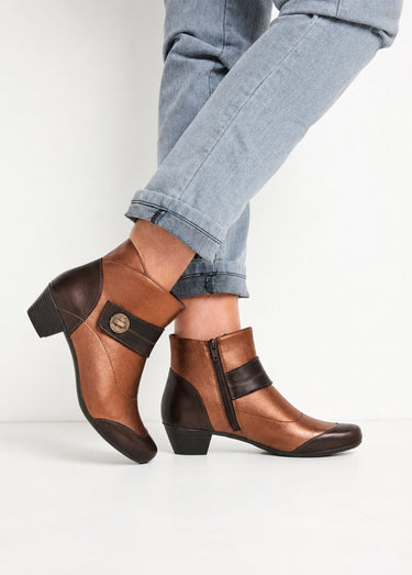 Boots zippées cuir talon décroché Bronze