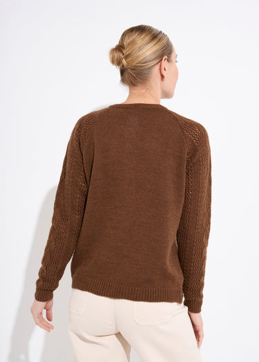 Gilet boutonné ajouré avec laine et cachemire Noisette