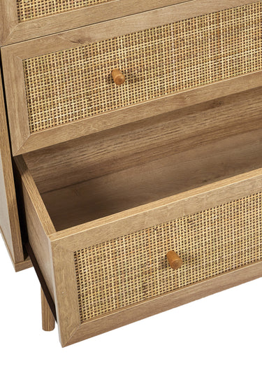 Commode 3 tiroirs, en bois et cannage Marron