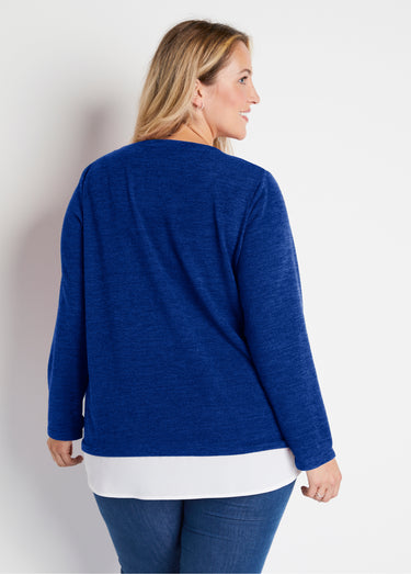 T-shirt mi-long effet 2 en 1 Bleu