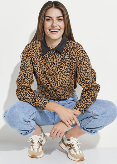 Chemisier velours léopard et col simili Leopard