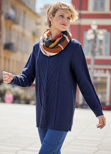 Le pull-tunique uni fantaisie torsadée Marine