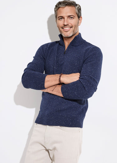 Pull col montant zippé, coupe ajustée Marine