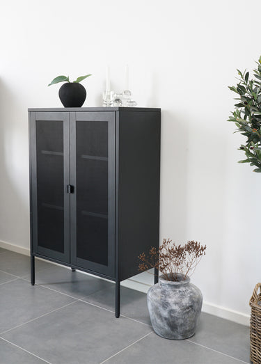 Vitrine bois manguier, 2 portes grillage Noir