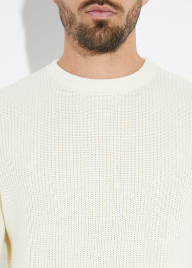 Pull col rond maille torsadée pur coton Ecru