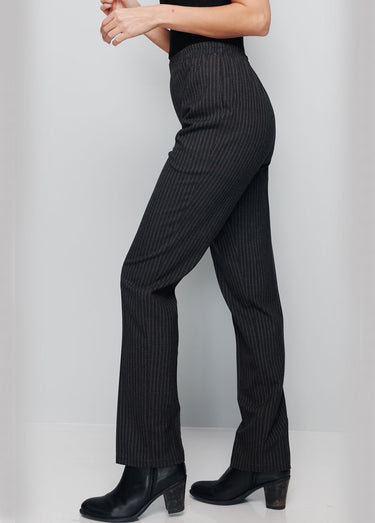Pantalon droit taille semi élastiquée ventre plat Raye Gris