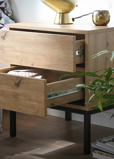 LENNY Table de chevet tiroirs push/pull Chêne