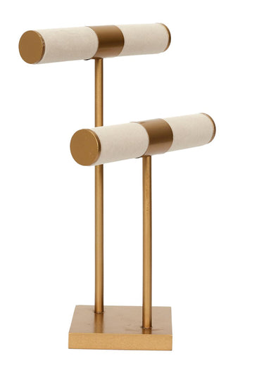 Porte bijou 2 niveaux sur socle métal Beige Dore