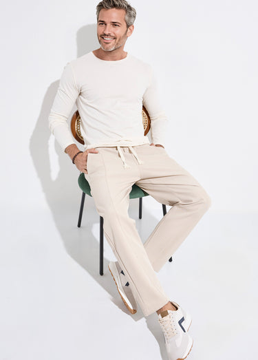 Pantalon sportswear en maille, élastiqué Beige