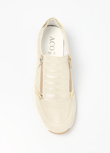 Baskets cuir zippées grande largeur Beige Irise