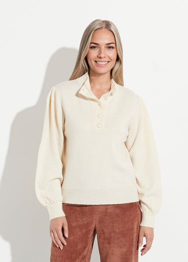 Pull chaud col montant boutonné Ecru