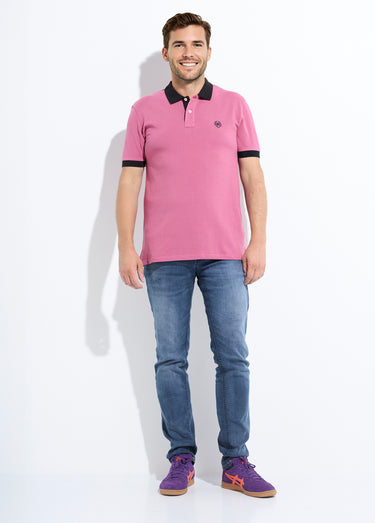 Polo homme col et manches contrastés Rose Fonce