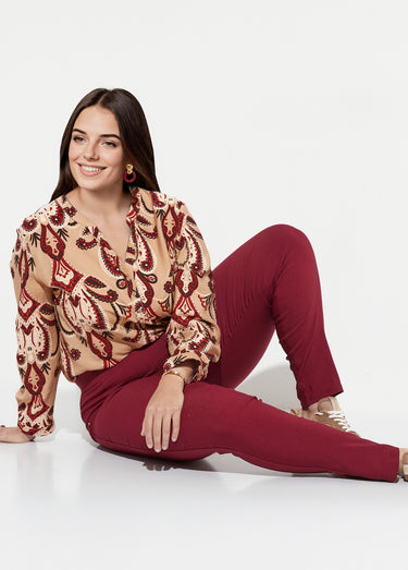 Pantalon extensible taille élastiquée Bordeaux