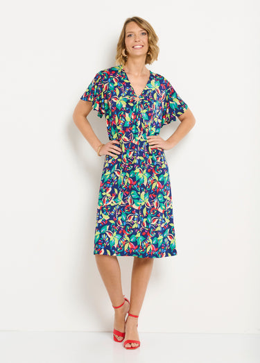 Robe évasée courte imprimé multicolore Imprime Marine
