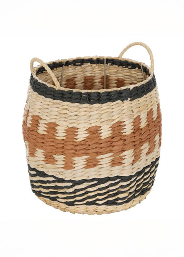 Set de 3 paniers tressés style ethnique Camel/Noir/Naturel