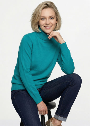 Pull doux col roulé manches longues Vert