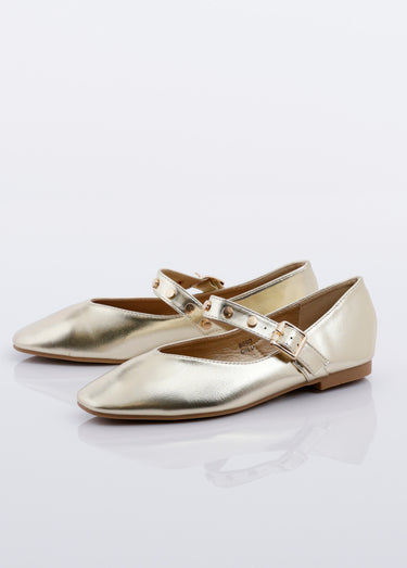 Ballerines métallisées bride clous métal Dore