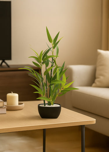 Plante artificielle bambou pot céramique Noir
