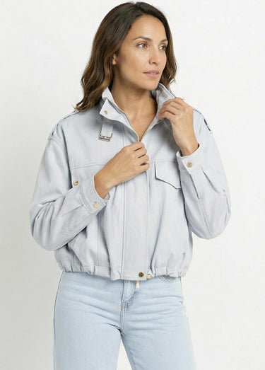 Blouson motard en simili cuir pastel Bleu Ciel