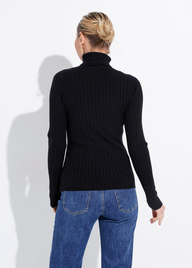 Pull col roulé fin, mailles plates Noir