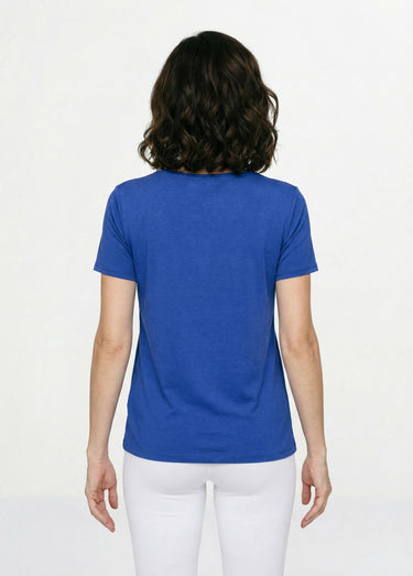 T-shirt long évasé col carré effet brodé Bleu Dur