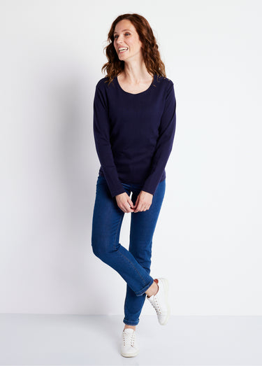 T-shirt marinière court coton manches longues Uni Marine