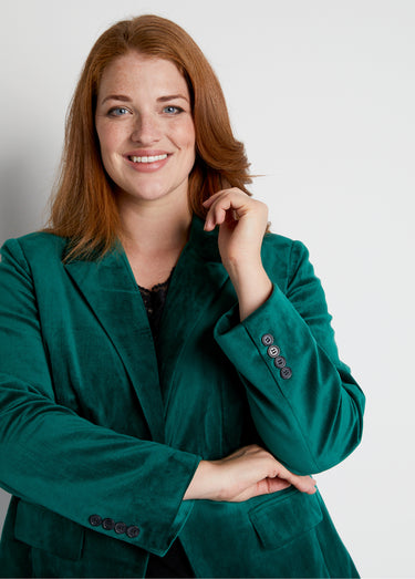 Veste blazer droite velours uni col tailleur Vert