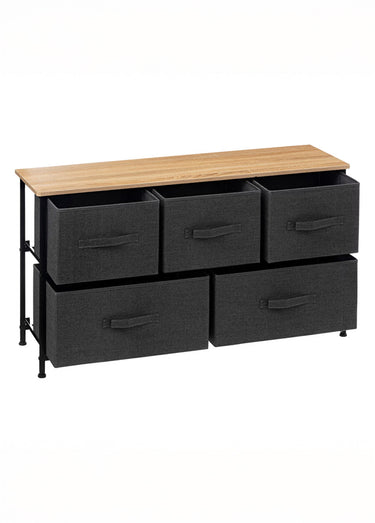 Meuble bas avec 5 tiroirs tissu Noir gris bois