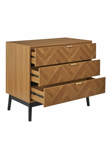Commode bois façon chevrons, 3 tiroirs Marron/Noir