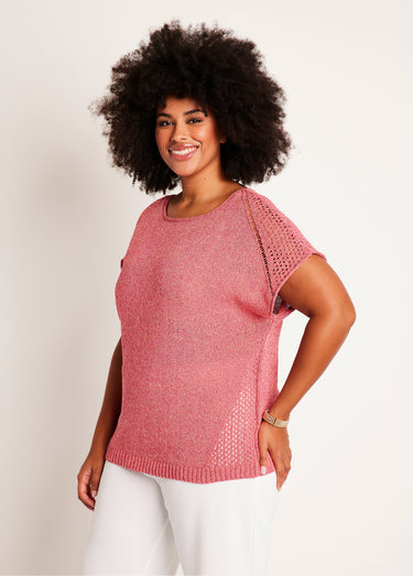 Pull fin ajouré manches courtes Fuchsia