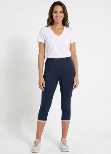 Legging court galon ajouré coton stretch Marine