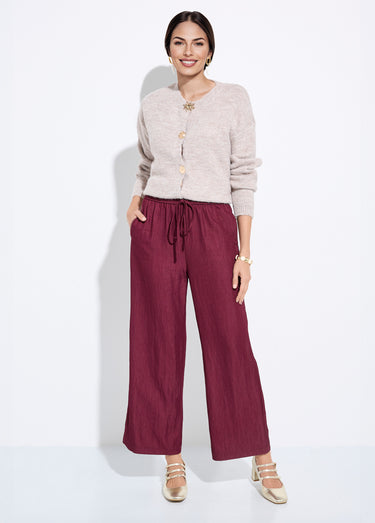 Pantalon fluide élastiqué twill uni Bordeaux