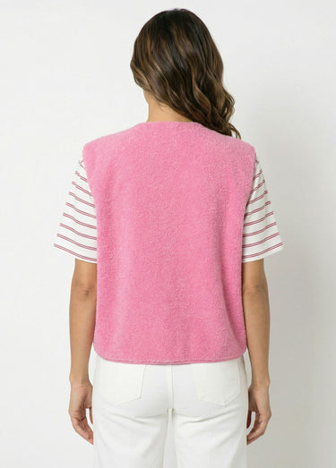 Gilet sherpa sans manches, patch Awesome Rose
