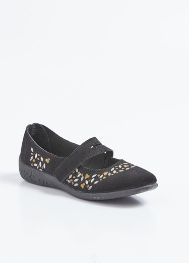 Ballerines scratchées confort en cuir Noir