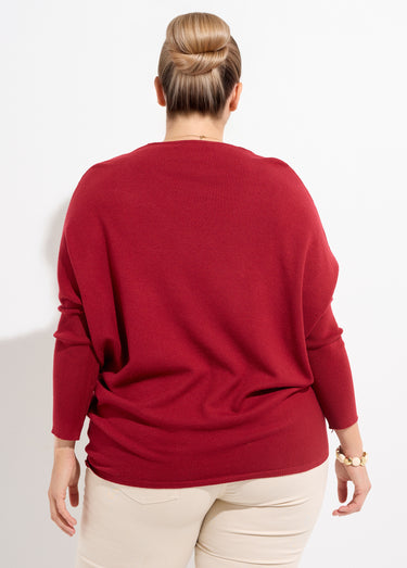 Pull maille fine jauge épaules descendues Rouge