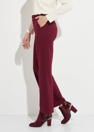 Pantalon droit taille élastiquée ceinture bijou Bordeaux