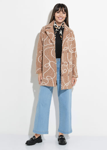 Caban long fantaisie type laine bouillie Beige